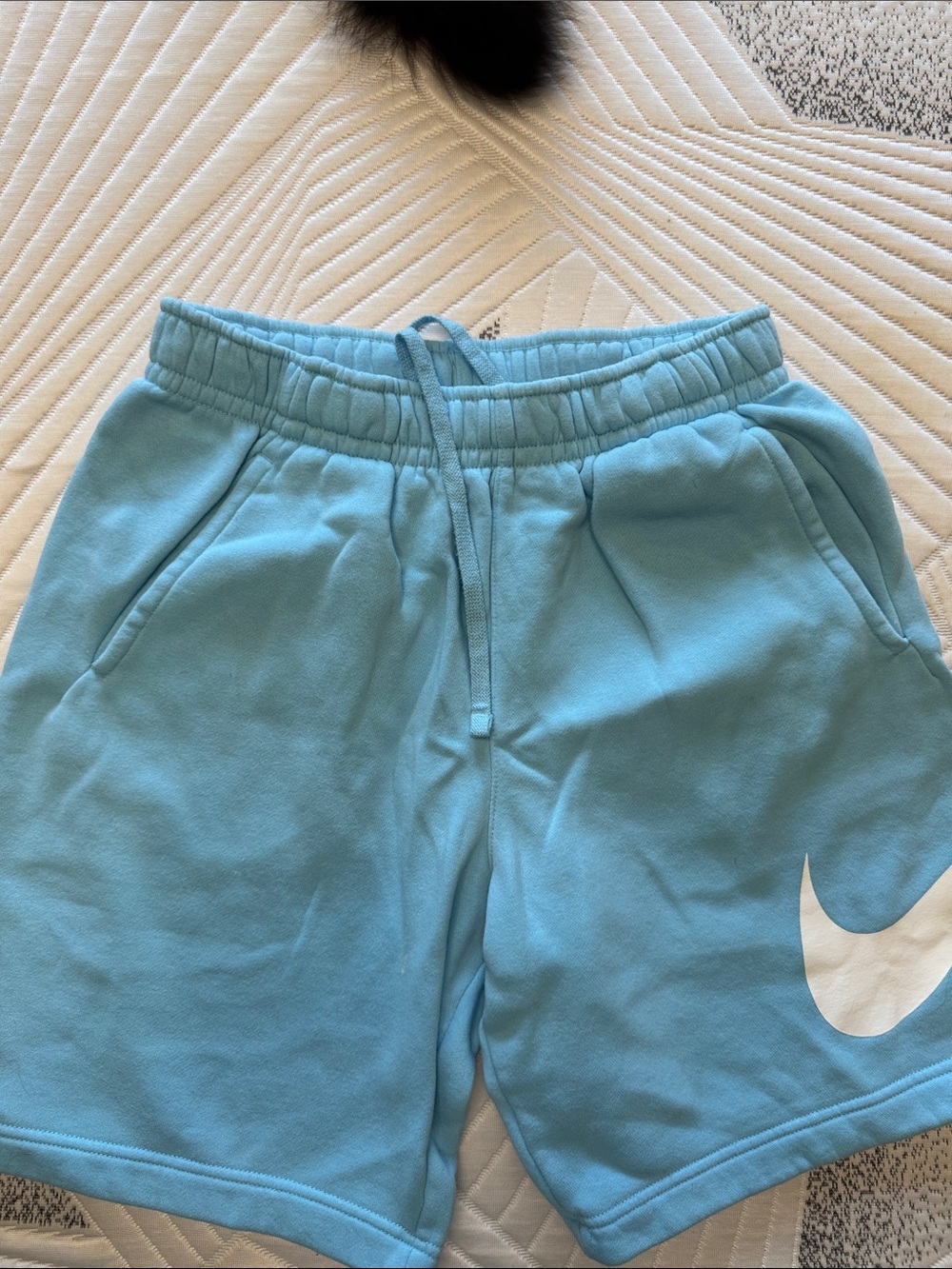 Nike Light Blue Athletic Fleece Shorts with White Swoosh